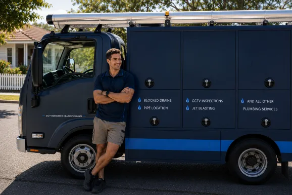 Our plumber with the service van on a Hinchinbrook job