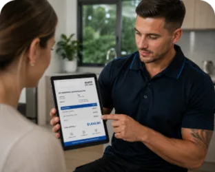 Plumber explaining a service estimate in Hinchinbrook